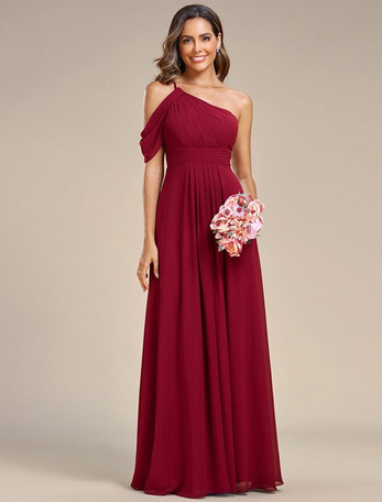 blue dress for baby girl BABARONI Chiffon Sky Blue Junior Bridesmaid Dresses A-line One Shoulder  Sleeveless Ruched Floor-length main image 1
